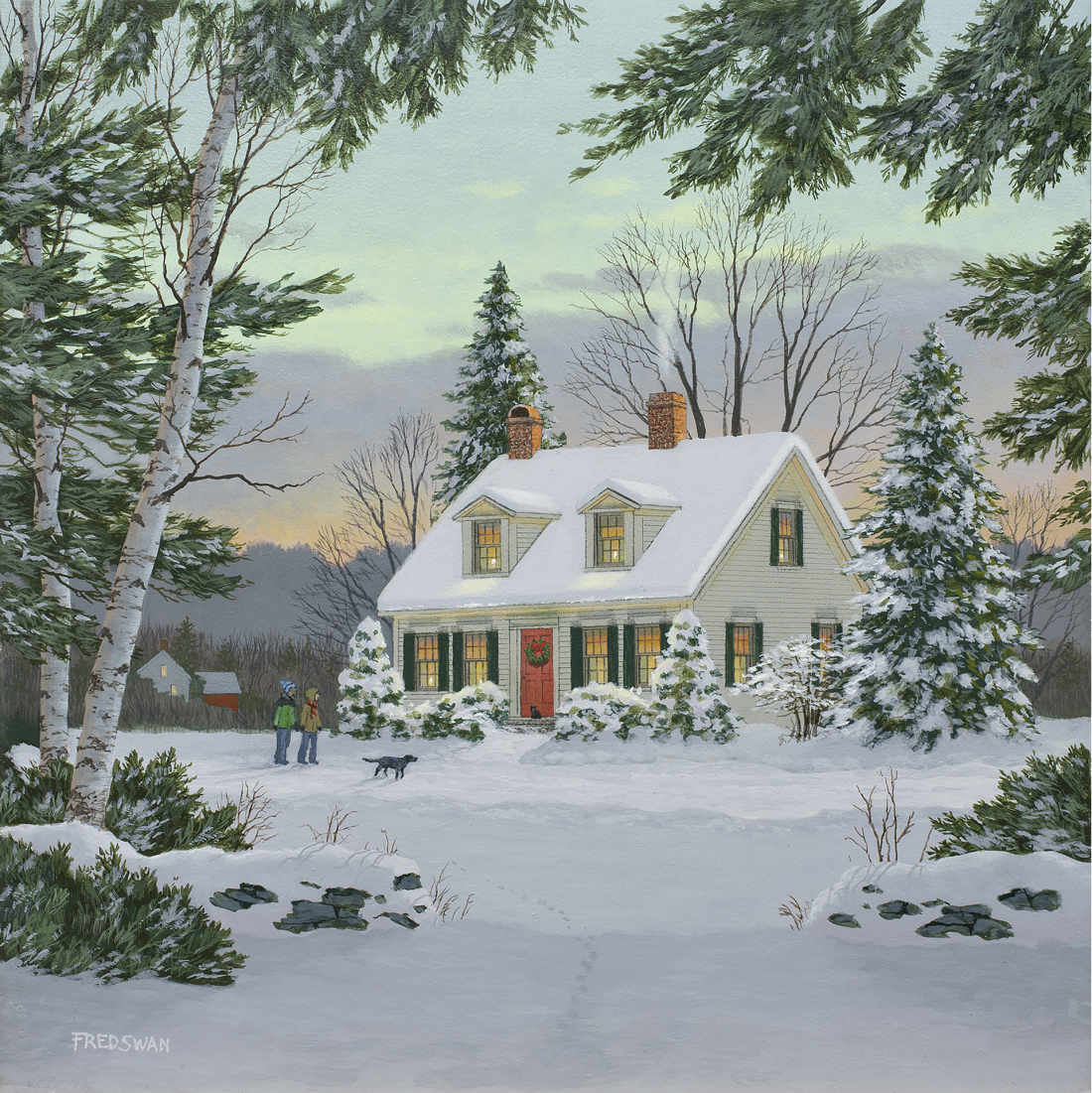 Holiday Walk - American Realist Painting by Fred Swan